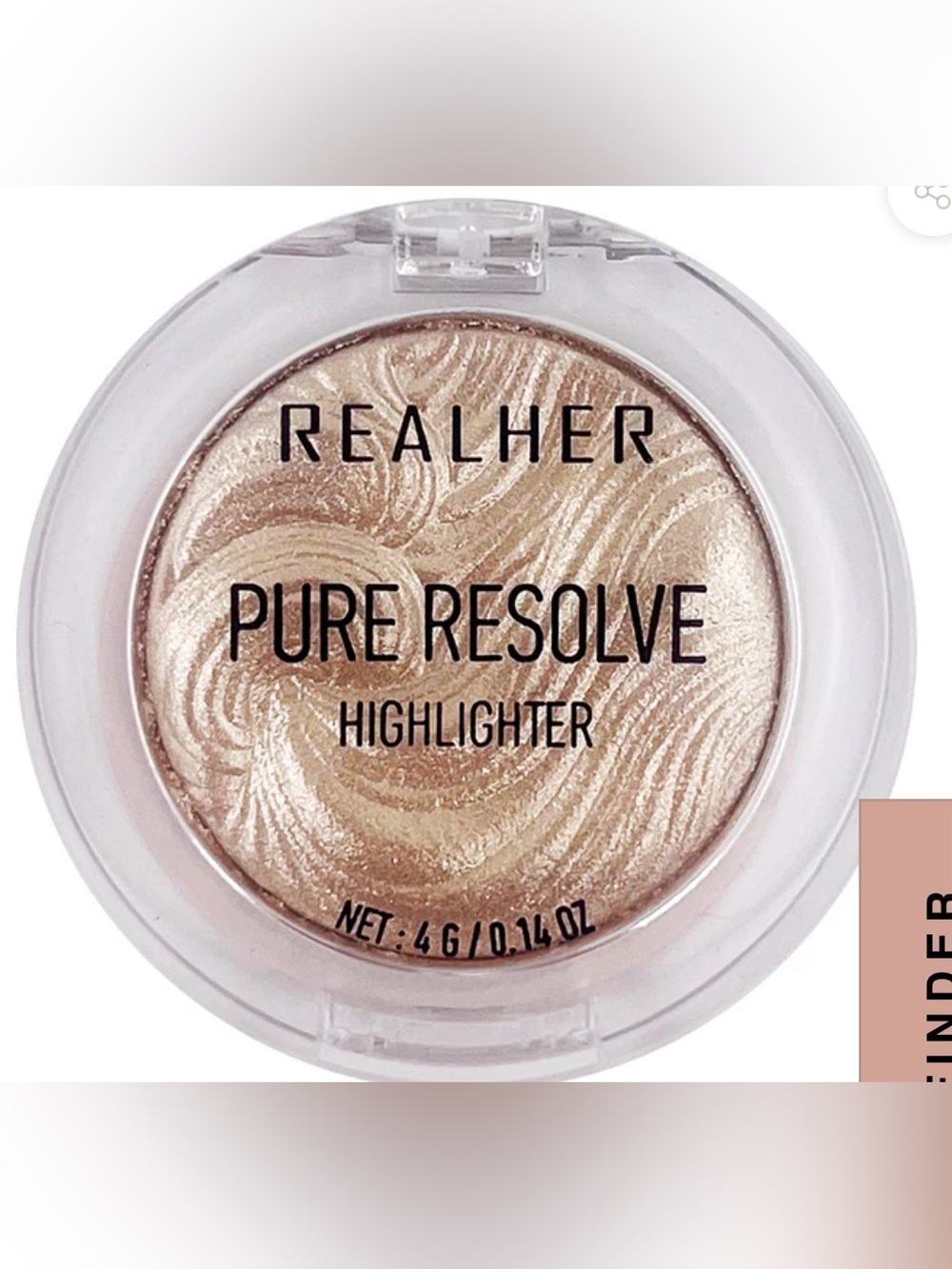 RealHer Pure Resolve Highlighter - Shimmery Champagne Gold Full Size 4Gm NIB